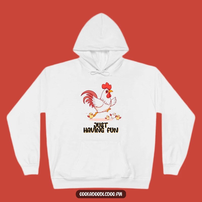 Funny Playful Rooster Hoodie: Cozy Chase Design, Perfect Humorous Gift