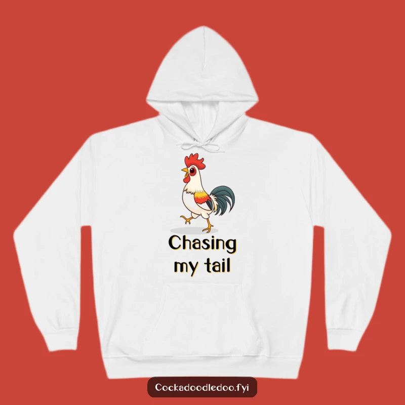 Funny Rooster Shadow Chase Hoodie - Cozy Playful Sweatshirt for Laughs