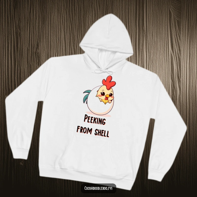 Funny Shy Rooster Egg Hoodie: A soft hoodie with a shy rooster peeking from behind a comically large egg.