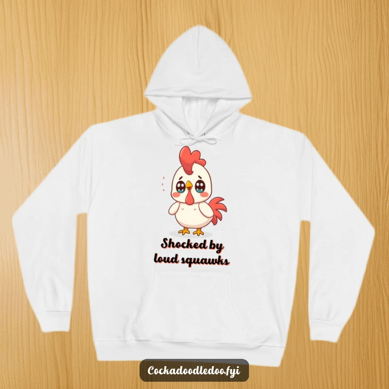 Funny Kawaii Rooster Hoodie: Cozy and warm, featuring a surprised rooster with wide eyes, ideal for humorous comfort.