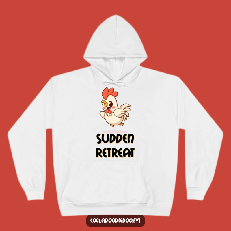 Funny Kawaii Rooster Hoodie: Startled Hop Back - Cozy Funny Gift for Jump Scare Fans