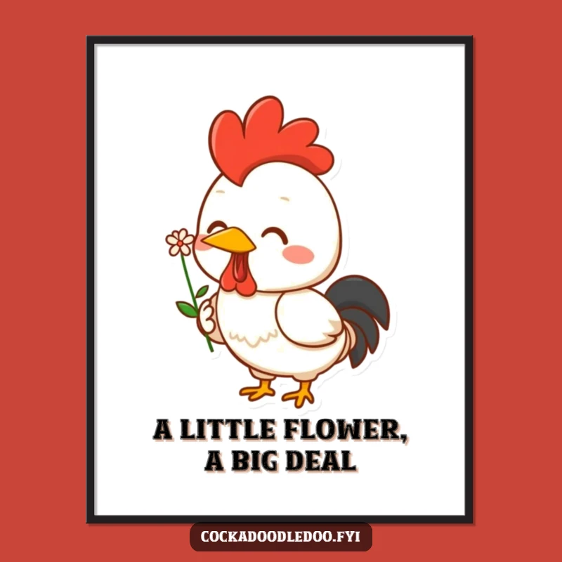 Free Printable Wall Art: Cheerful Kawaii Rooster Flower - Funny Downloadable Art Gift