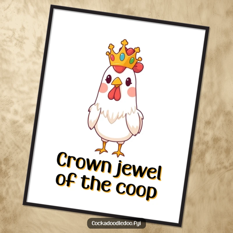 Funny Free Printable Wall Art: A rooster proudly wearing a small, slightly askew crown, looking both regal and hilariously out of place.