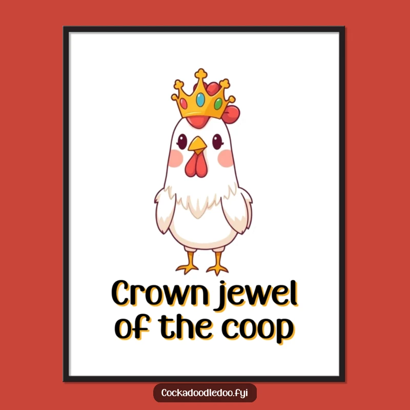 Funny Free Printable Wall Art: Royal Rooster with Crown, Downloadable Decor for Regal Laughs
