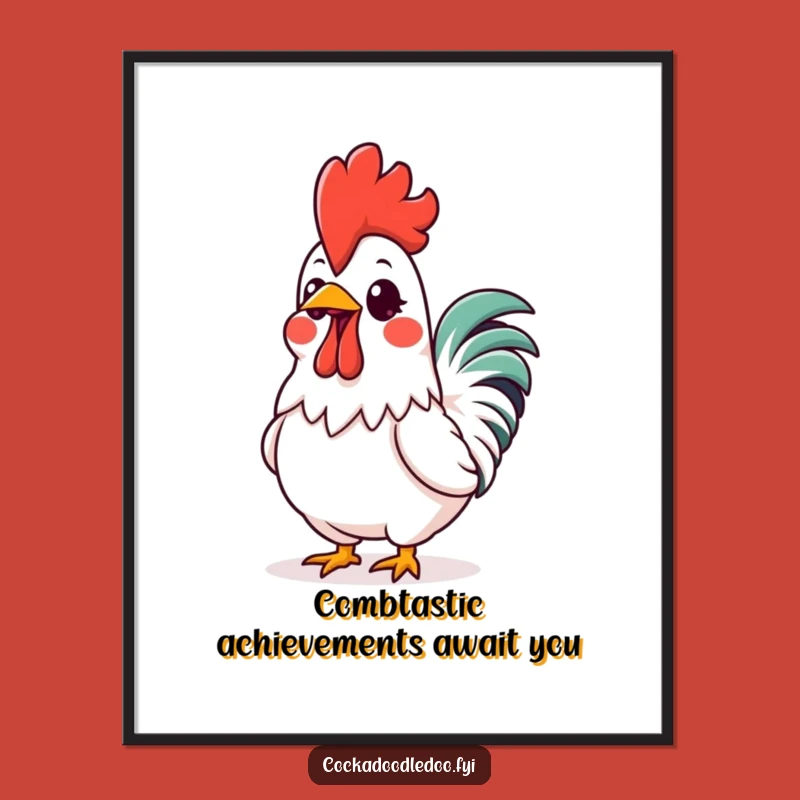 Free Printable Wall Art: Excited Rooster, Glowing Comb, Funny Downloadable Decor!