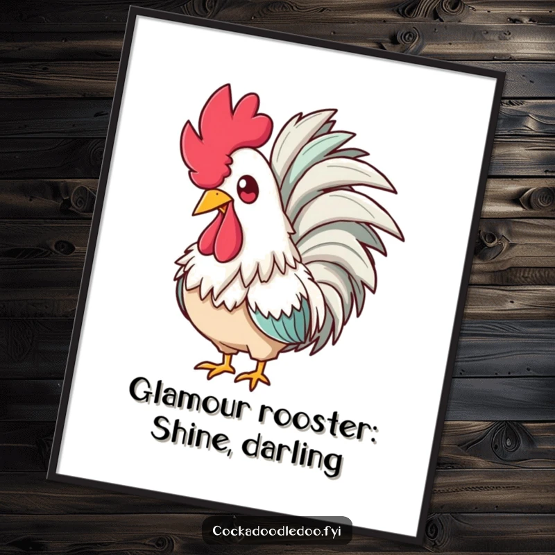 Funny Free Printable Wall Art: A rooster with a feathered boa, looking amused and glamorous. Fabulous downloadable art for a chic space.