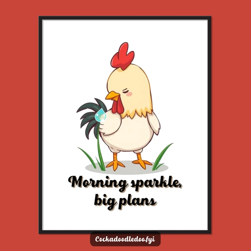 Free Printable Wall Art: Playful Rooster Dewdrop Funny Downloadable Art