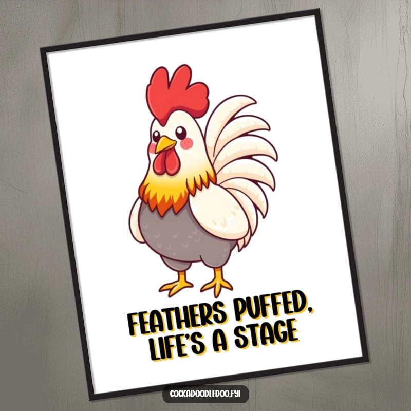 Funny Free Printable Wall Art: A stylized rooster with vibrant feathers proudly puffing its chest, exuding confidence and style.