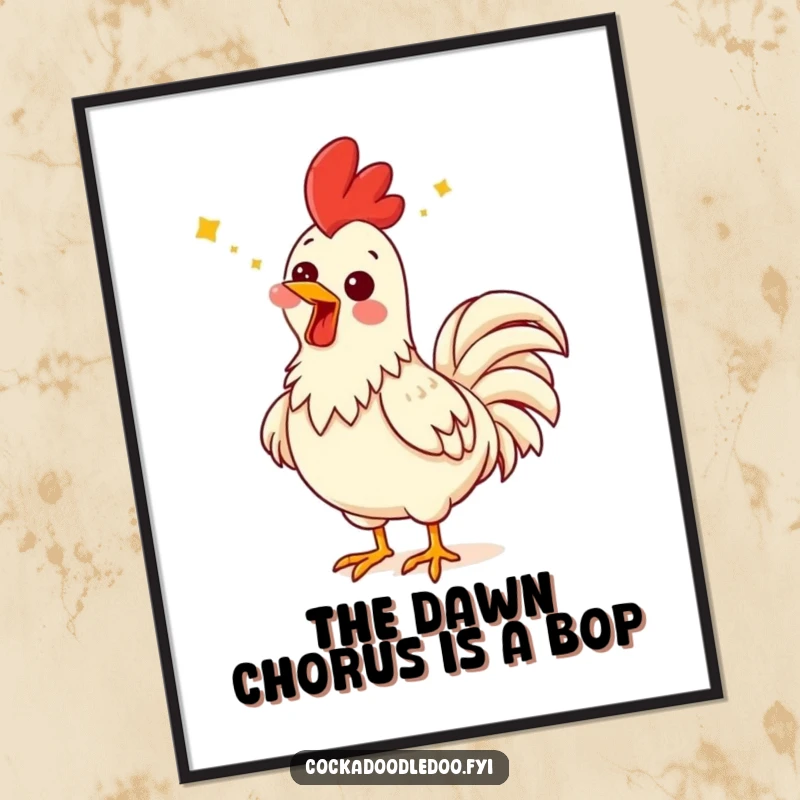 Funny Free Printable Wall Art: Rooster with Comical Expression Throwing Head Back Singing Loudly
