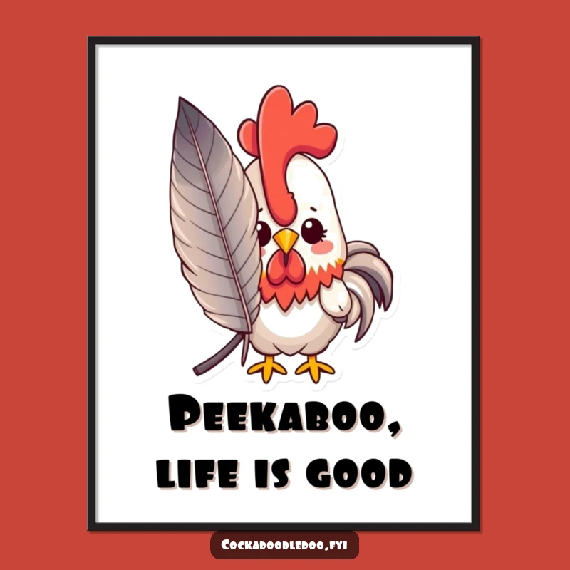 Kawaii Rooster Wall Art: Free Printable Downloadable Art with Feather Peek