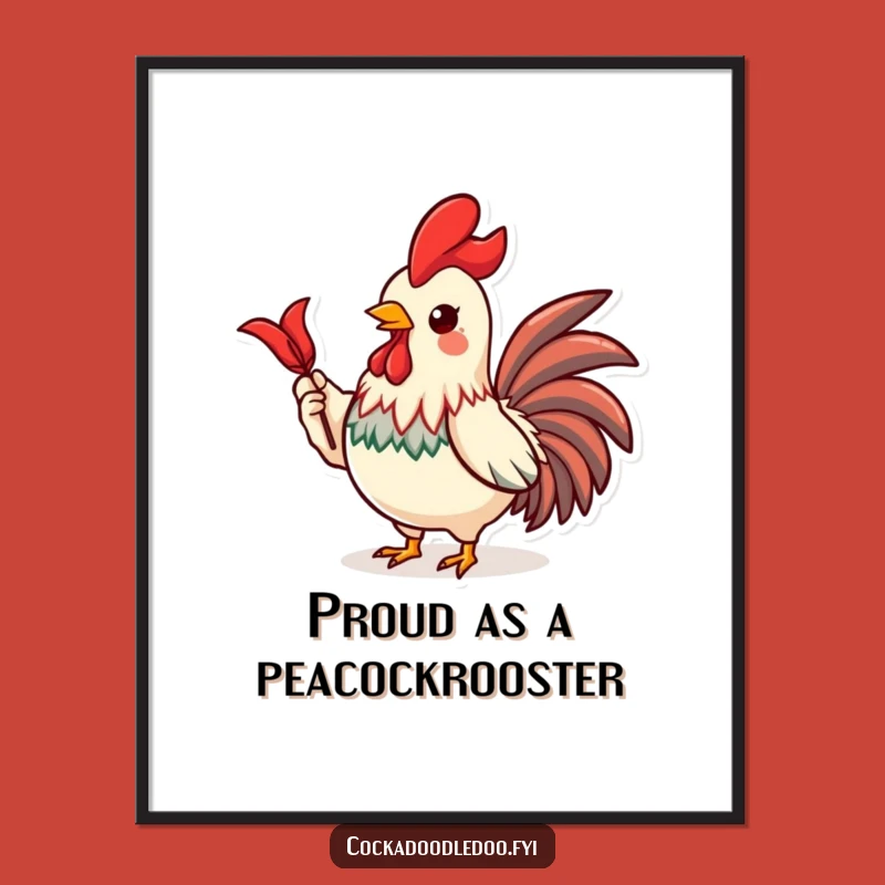 Free Printable Kawaii Rooster Art: Proud Feather Funny Downloadable Decor