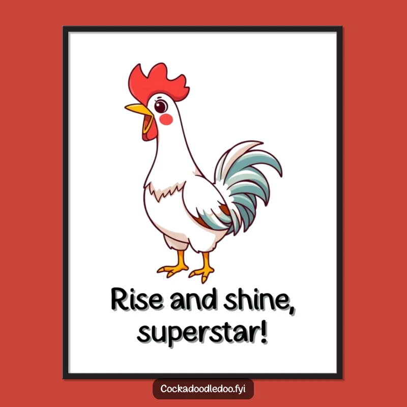 Free Printable Wall Art: Funny Kawaii Rooster Crowing, Humorous Downloadable Decor