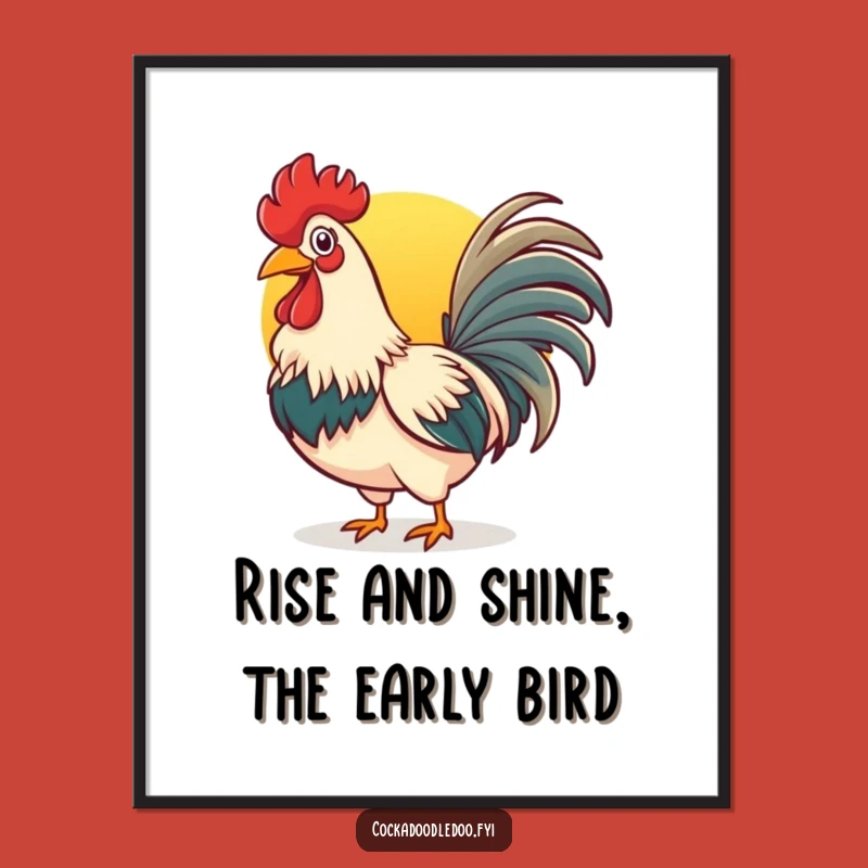 Funny Free Printable Wall Art: Cheerful Rooster Crowing, Downloadable Poster for a Laugh