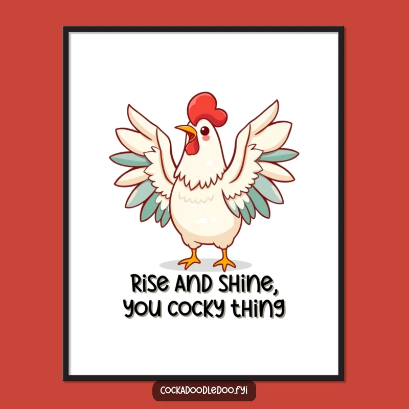 Funny Free Printable Wall Art: Triumphant Kawaii Rooster Morning Call, Quirky Downloadable Decor