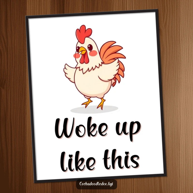 Funny Free Printable Wall Art: A happy rooster with rosy cheeks is doing a funny little jig, bringing cheerful vibes to the space.