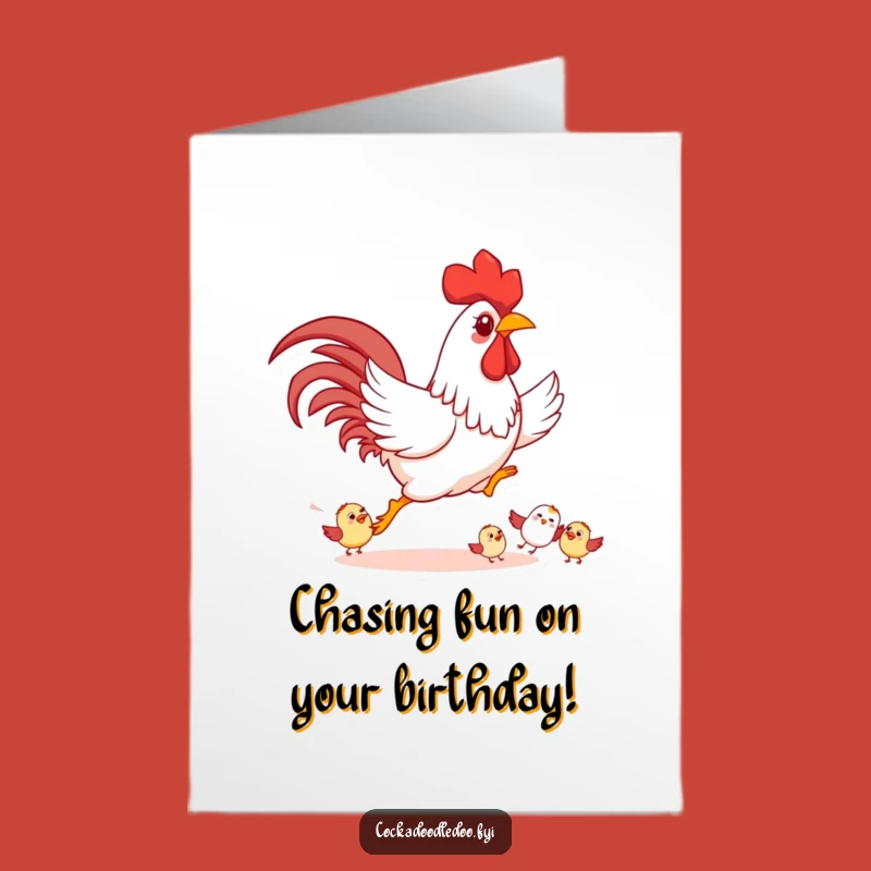 Free Printable Birthday Card: Funny Rooster Chasing Birds, Downloadable Gift
