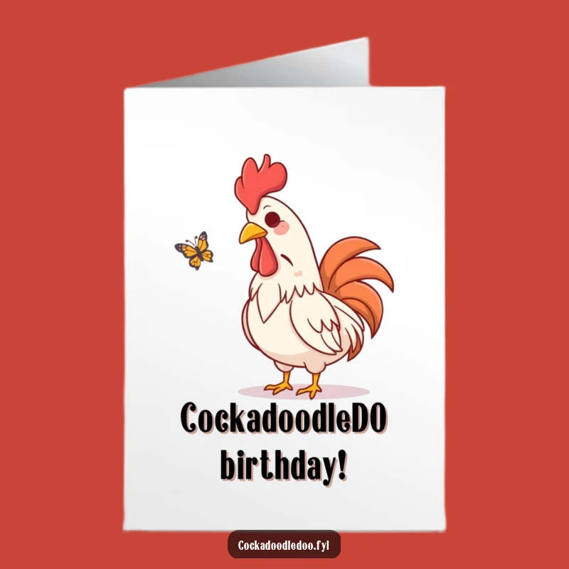 Funny Free Printable Birthday Card: Amused Rooster Butterfly Chuckle Downloadable Gift