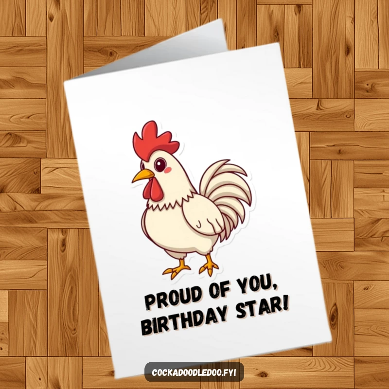Funny Free Printable Birthday Card: Rooster with chest puffed out, striking a proud, confident pose.