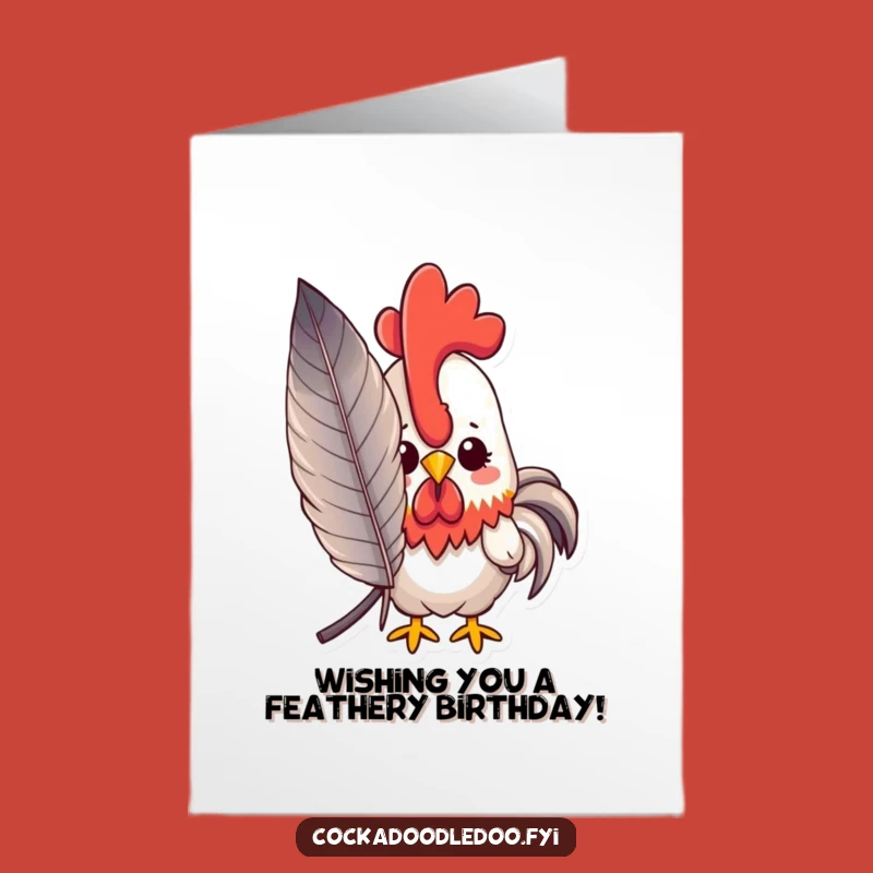 Free Printable Kawaii Rooster Birthday Card: Feather Peek, Funny Downloadable Surprise