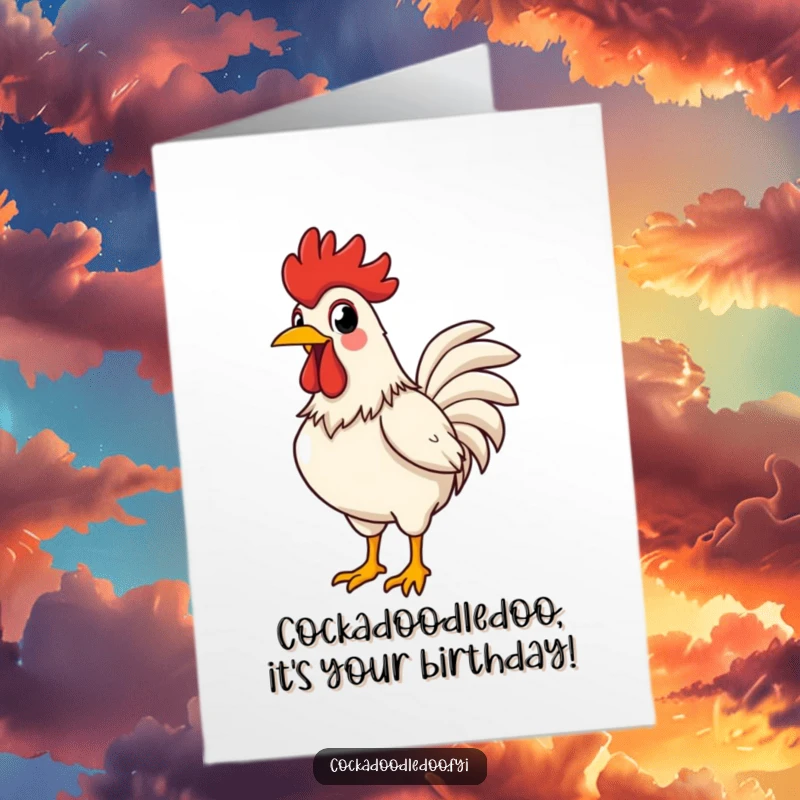 Funny Free Printable Birthday Card: A proud rooster with chest puffed out, crowing with exaggerated delight for the birthday star!