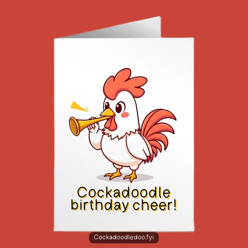 Free Printable Rooster Birthday Card: Funny Trumpet Blow Downloadable Gift