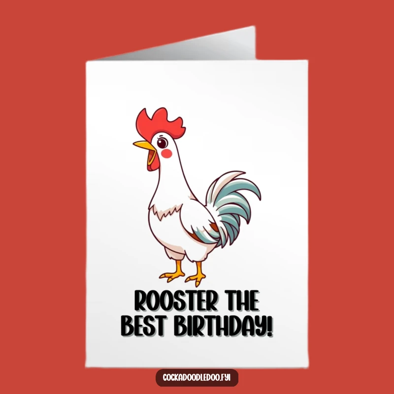 Free Printable Birthday Card: Funny Kawaii Rooster Crowing Joyfully, Perfect Downloadable Gift