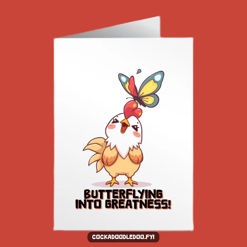 Free Printable Congrats Card: Giggling Kawaii Rooster Butterfly - Funny Downloadable Gift