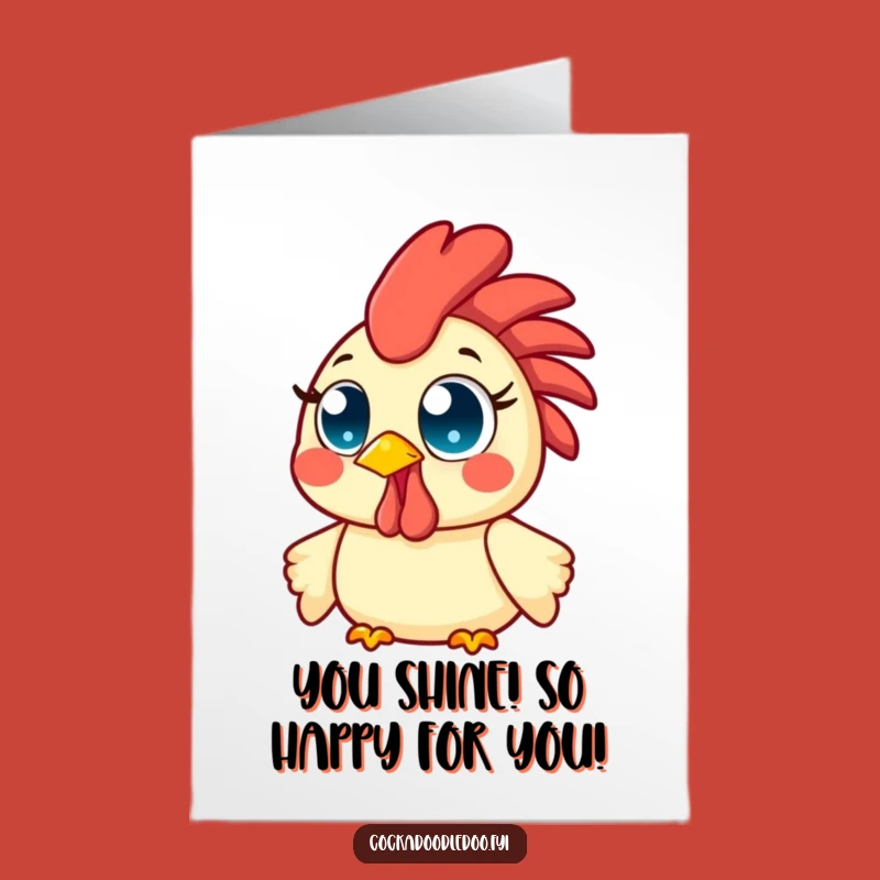 Free Printable Congrats Card: Beaming Kawaii Rooster Cheers Success, Delightful Funny Downloadable Gift