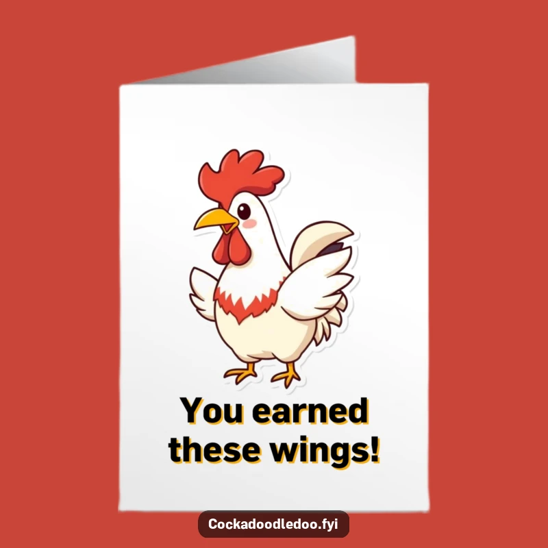 Free Printable Congrats Card: Cheerful Rooster Flapping Wings, Downloadable Celebration Gift