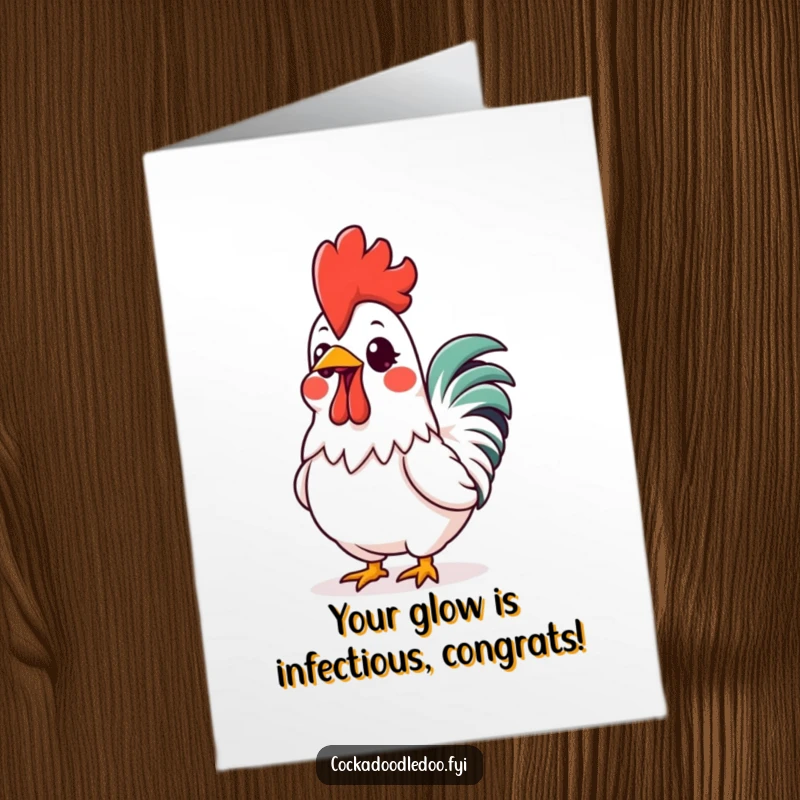 Funny Free Printable Congratulations Card: Kawaii rooster, comb glowing with excitement, a downloadable celebration of success.