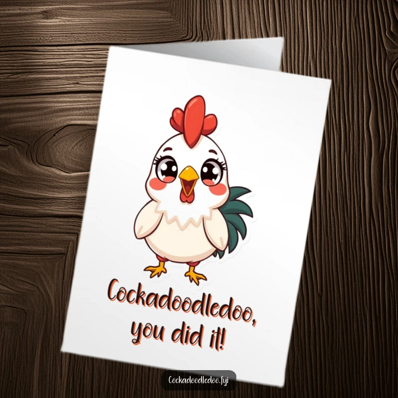 Funny Free Printable Congrats Card: A shocked rooster witnessing the sunrise, ideal for a humorous congratulatory downloadable.
