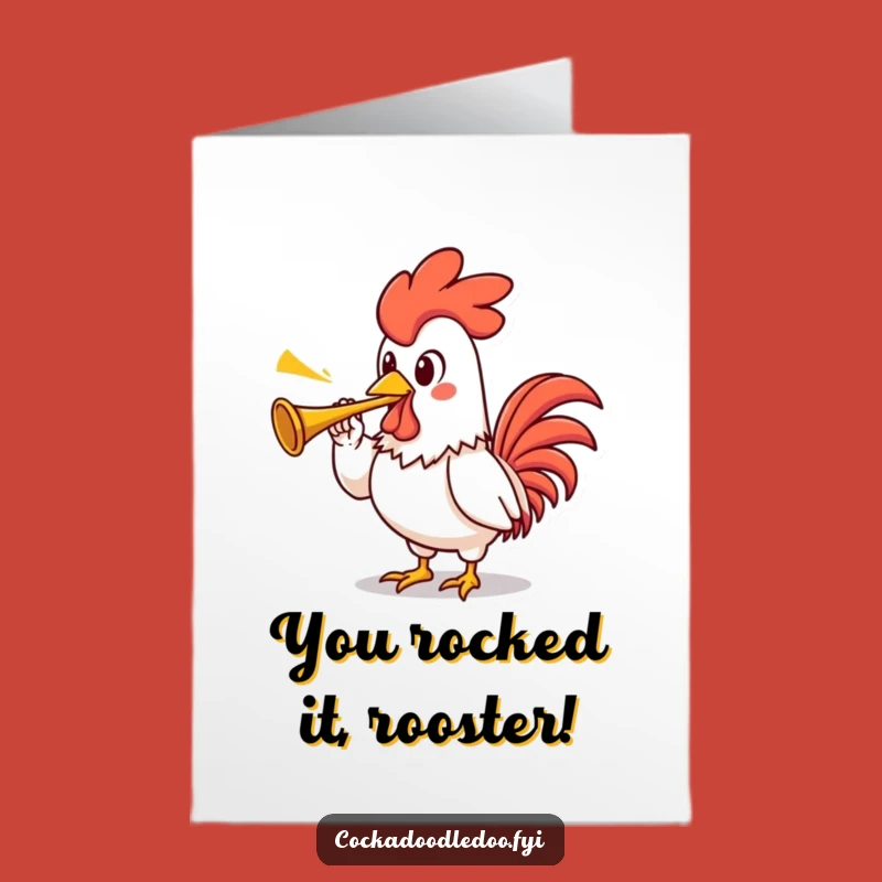 Free Printable Rooster Congrats Card: Funny Trumpet Blow Downloadable Gift