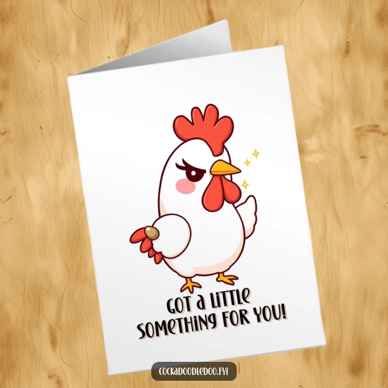 Free Printable Rooster Congratulations Card: A rooster gives a mischievous wink, presenting a sparkling seed to mark a special achievement.