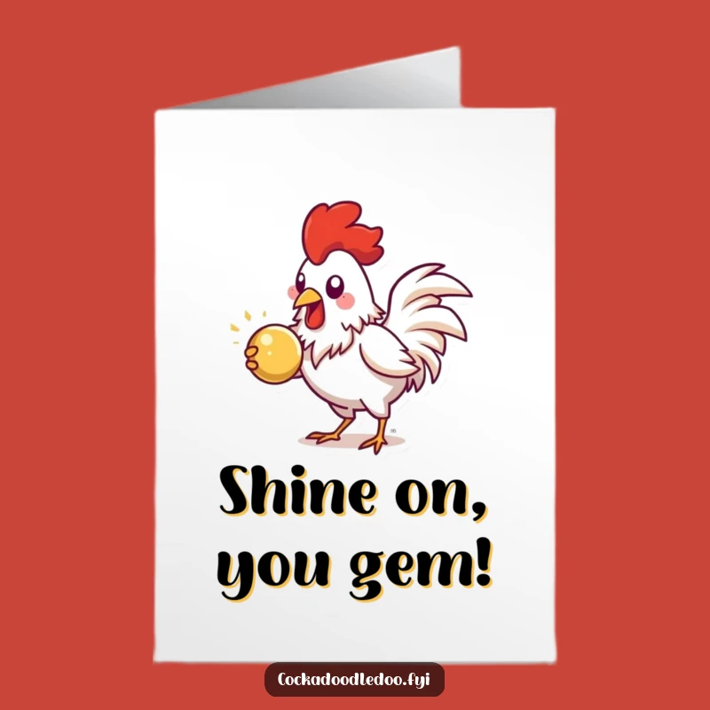 Free Printable Congrats Card: Rooster Pecking Shiny Object, Downloadable Celebration Gift