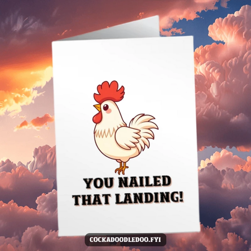 Funny Free Printable Rooster Feather Congratulation Card: A single proud rooster feather descends with a gentle, playful swirl.