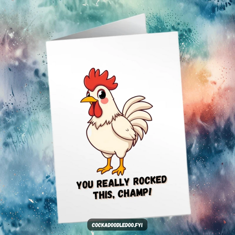 Funny Free Printable Congratulations Card: A proud rooster puffing its chest and crowing loudly to celebrate your fantastic achievement!