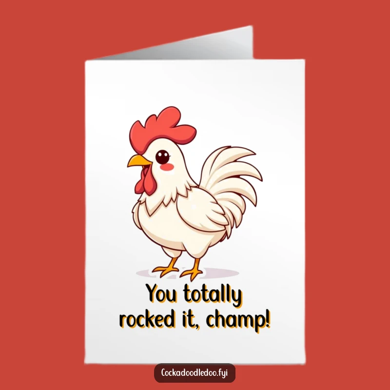 Free Printable Congrats Card: Energetic Kawaii Rooster Crowing Success, Downloadable Gift