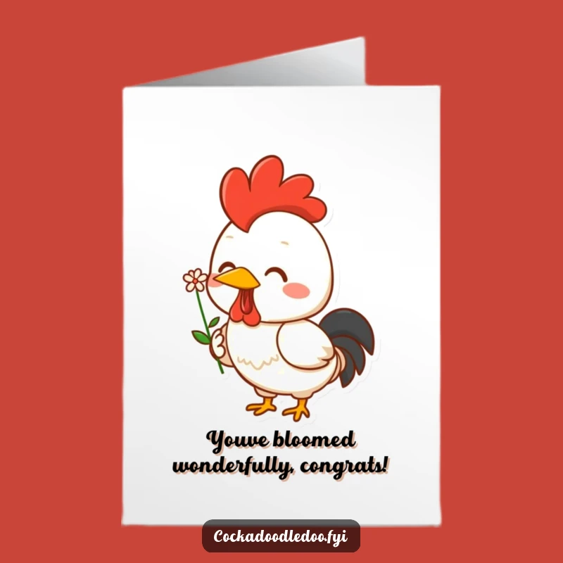 Free Printable Congrats Card: Proud Kawaii Rooster Flower - Funny Downloadable Gift