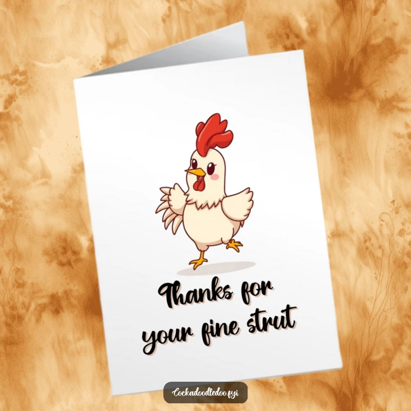 Funny Free Printable Thank You Card: A cheerful rooster character strutting proudly to express sincere thanks.