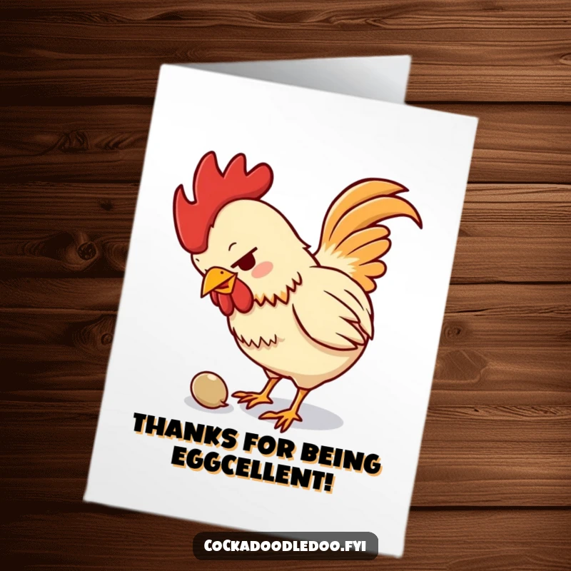 Funny Free Printable Rooster Thank You Card: Determined rooster pecking a seed, conveying thanks with gusto.