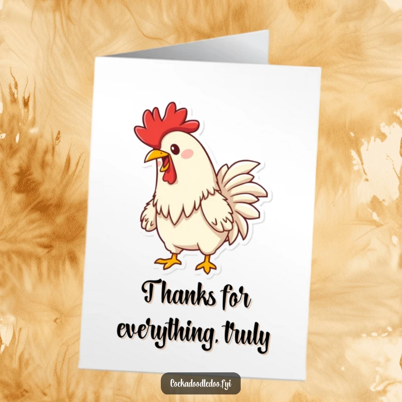 Funny Free Printable Thank You Card: Determined Rooster Crowing Loudly, Expressing Heartfelt Thanks
