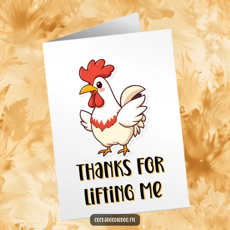 Funny Free Printable Thank You Card: Rooster with wide, cheerful beak, flapping its wings with thanks.