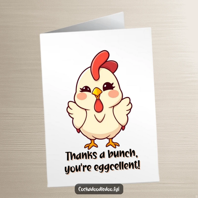 Funny Free Printable Thank You Card: Kawaii rooster winking gratefully, a sweet and humorous way to say thanks.
