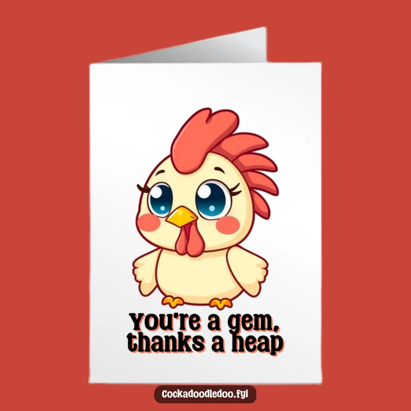 Free Printable Thank You Card: Smiling Kawaii Rooster Expresses Joy, Charming Funny Downloadable Gift