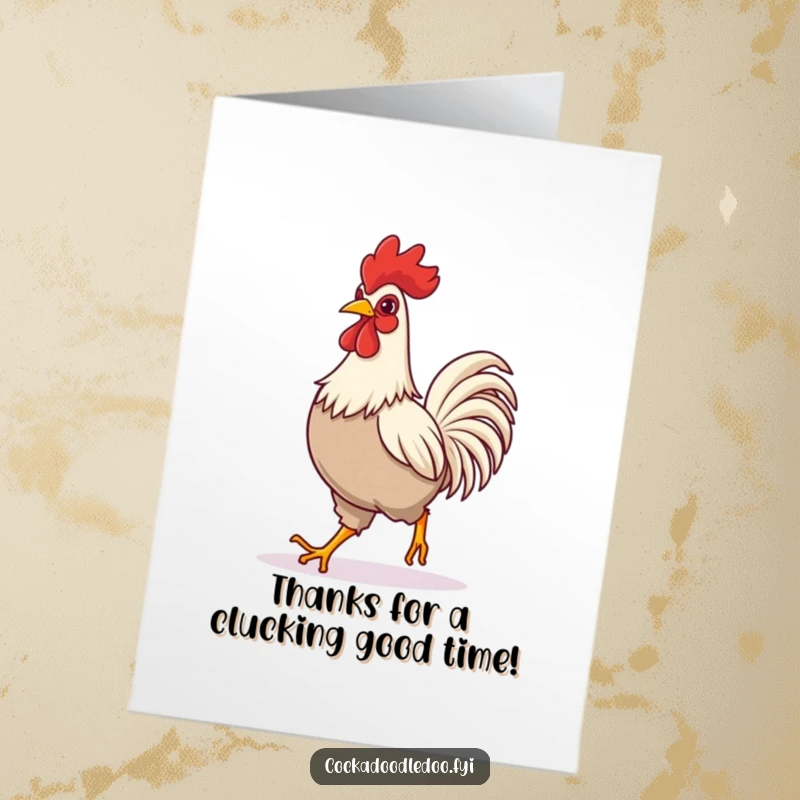Funny Free Printable Thank You Card: A happy rooster striding forward, conveying thanks with a humorous and confident pose. A downloadable art piece.