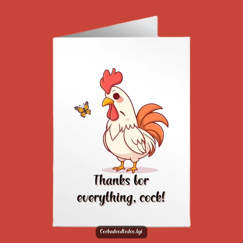 Joyful Free Printable Thank You Card: Rooster Butterfly Chuckle Downloadable Gift