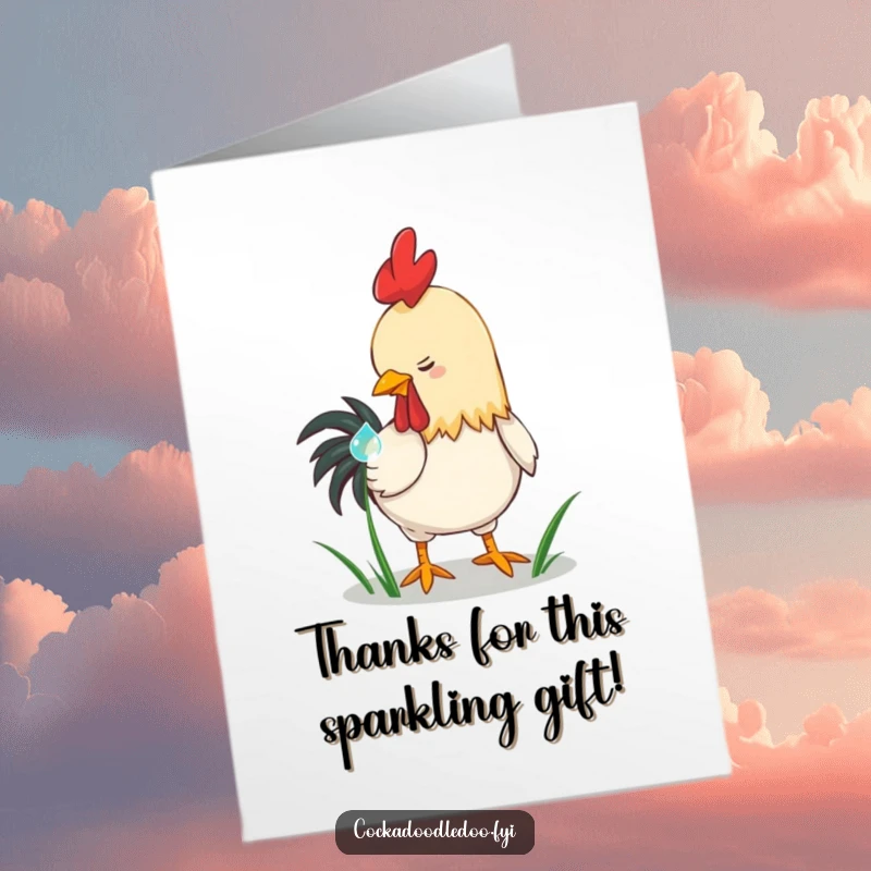 Funny Free Printable Thank You Card: A rooster's playful peck at a dewdrop, a charming downloadable for thanks.