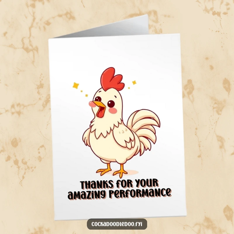 Funny Free Printable Thank You Card: Rooster with Comical Expression Throwing Head Back Singing Joyfully