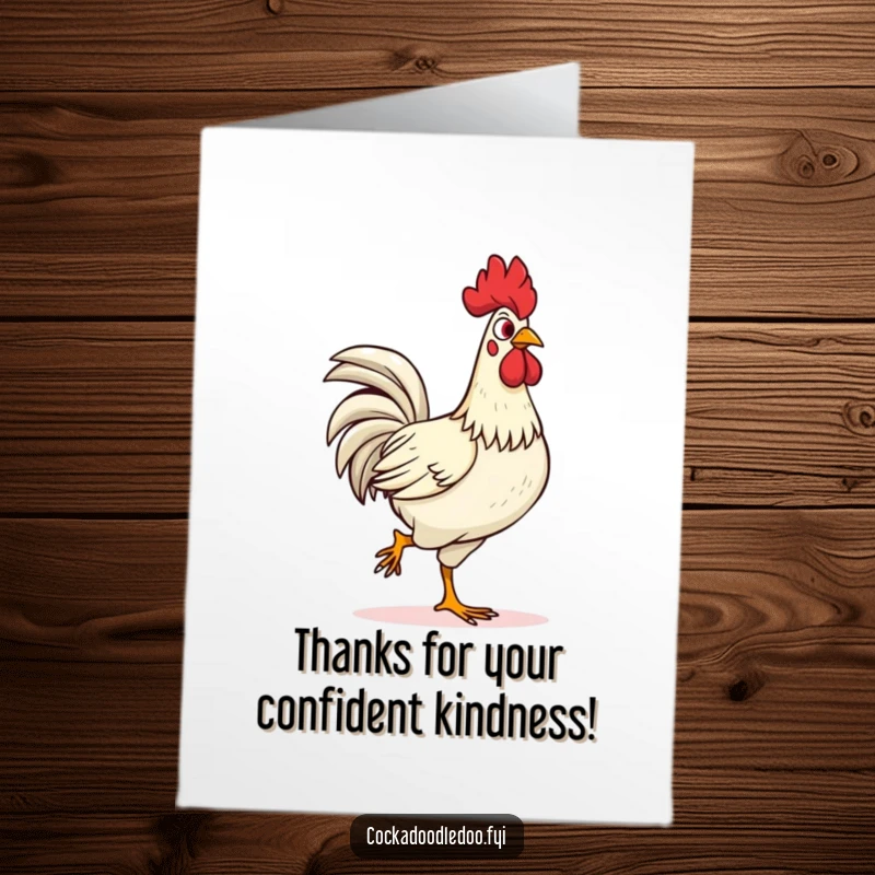 Funny Free Printable Thank You Card: A happy rooster strutting with pride, a confident downloadable for gratitude.