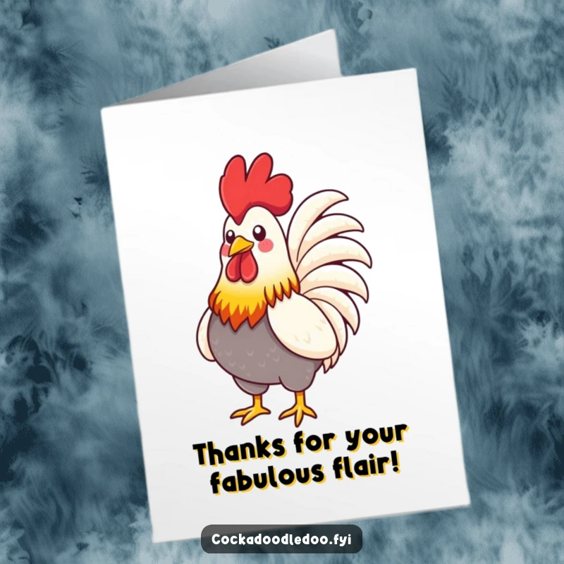 Funny Free Printable Thank You Card: A stylized rooster with vibrant feathers proudly puffing its chest, expressing proud gratitude.
